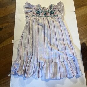 August Sky Linen Embroidered Summer Dress Striped boho cottage core small